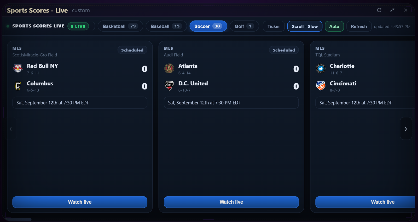 Scheduled Games Listings