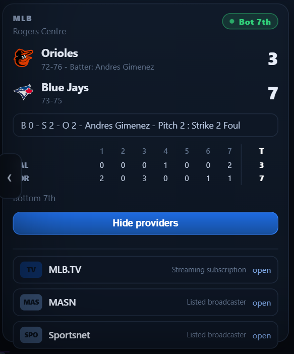 TV Provider Lists for Live Games
